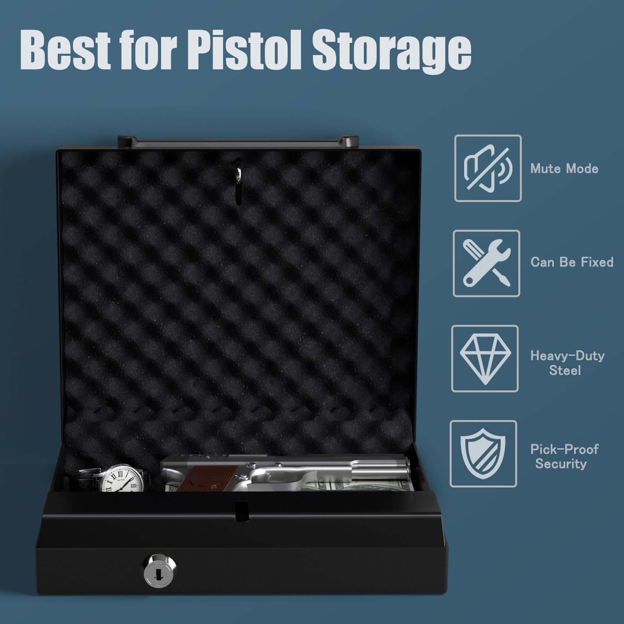 Gymax Pistol Safe Handgun Safe Heavy-Duty Steel Gun Security w/ Backup Keys
