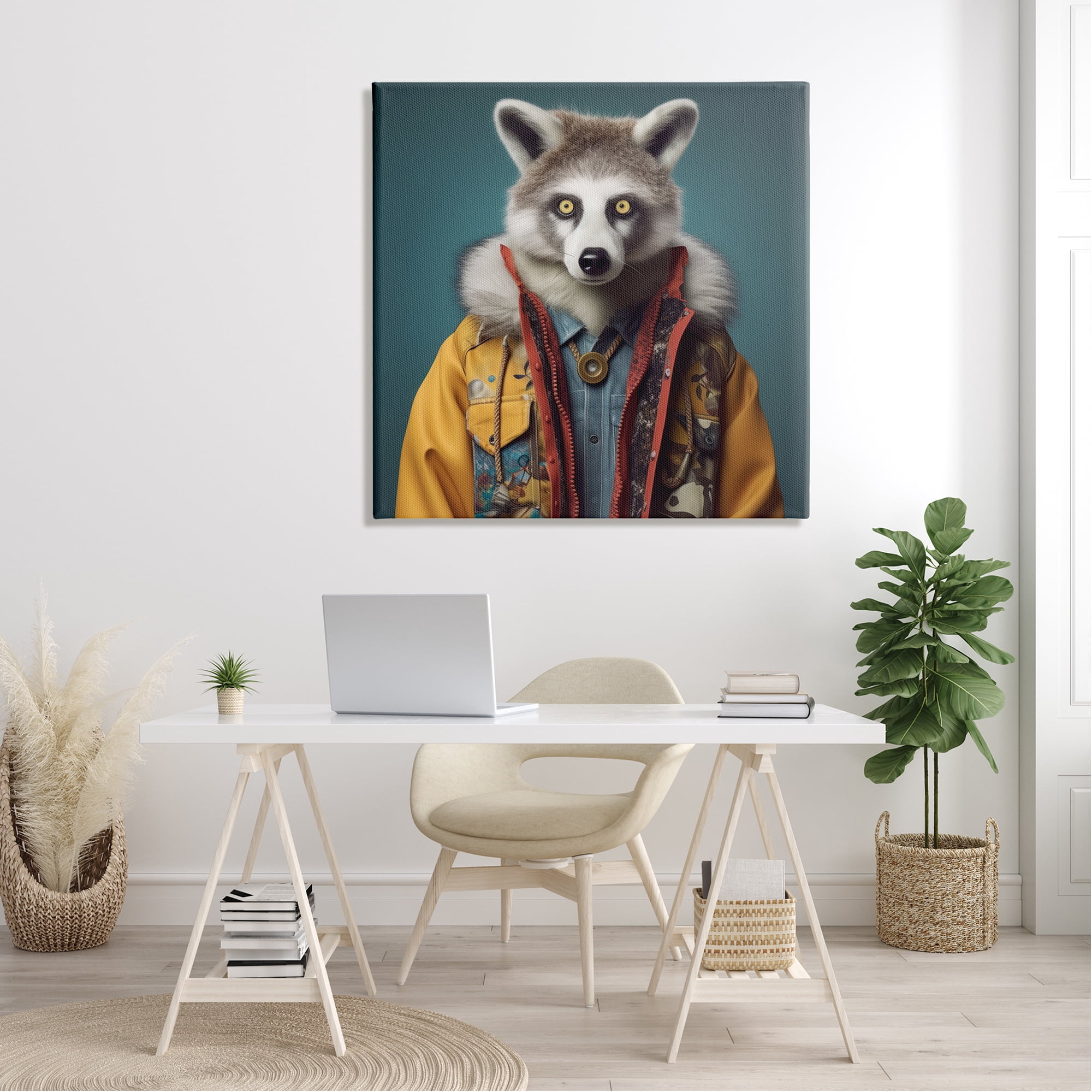 Stupell Industries Raccoon in Street Fashion Animals & Insects Painting Gallery Wrapped Canvas Art Print Wall Art, 36 x 36