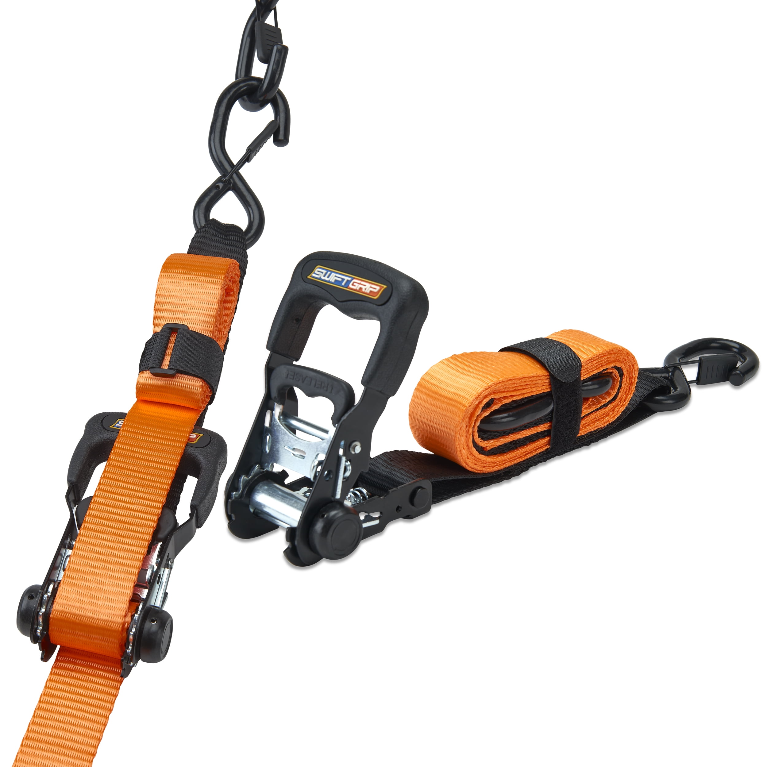Ratchet Straps Heavy Duty Tie Downs, (2) 1.5"x 8' Heavy Duty Ratchet Strap with Integrated Soft Tie Hook, UTV Tie Down Straps, Motorcycle Tie Down Straps, Padded Handles & Coated Chromoly Hooks(Black)