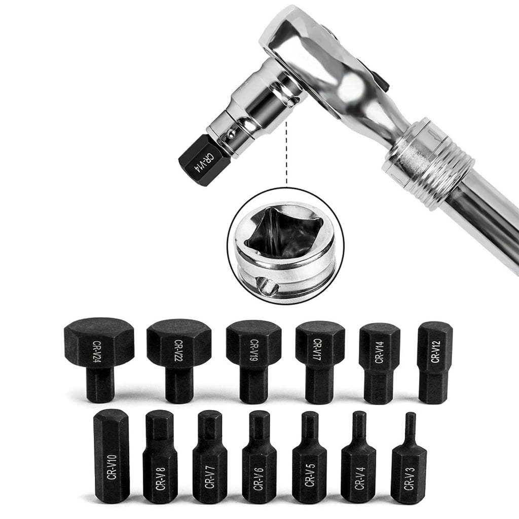 14Pcs Tools Impact Hex Bit Socket Set 1/2" Drive Hexagon Allen key 3mm-24mm