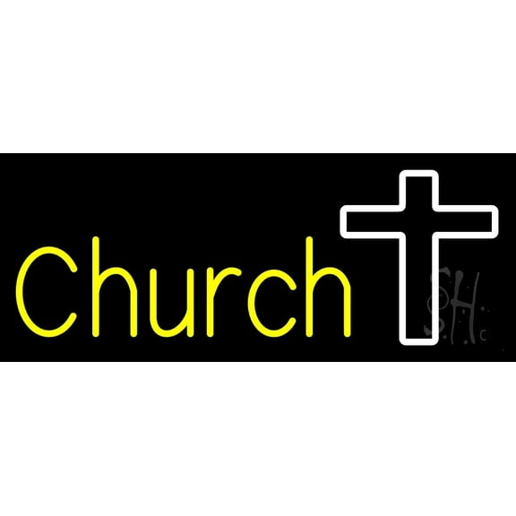 Church With Cross LED Neon Sign 10" Tall x 24" Wide - inches Black Square Cut Acrylic Backing, with Dimmer - Premium built indoor Sign for Home décor, Event, Religious place, Store interior, Office.