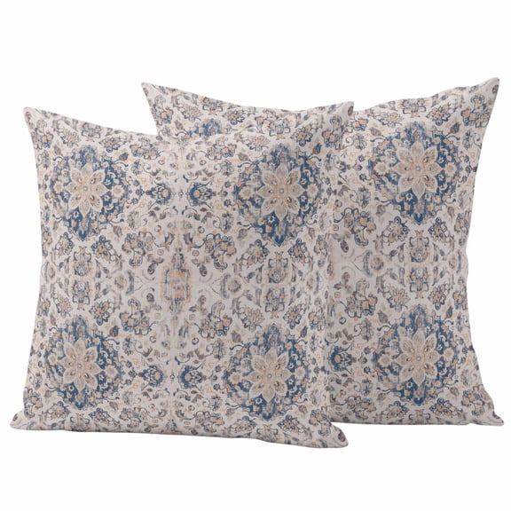 Vintage Blue Boho Outdoor Pillow Covers 24"x24" Set of 2,Waterproof Throw Pillow Covers for Patio Furniture,Mexican Flowers Southwestern Ethnic Decorative Cushion Pillowcases for Garden Couch Sofa