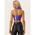 thumbnail image 3 of Corpiño de Color Brillante Metálico para Mujer con Cuello Halter Ajustador sin Mangas con Espalda Descubierta Azul S, 3 of 6