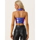 thumbnail image 3 of Corpiño de Color Brillante Metálico para Mujer con Cuello Halter Ajustador sin Mangas con Espalda Descubierta Azul S, 3 of 6