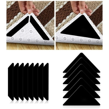 Rug Gripper Tape for Hardwood Floors, 14 PCS Non Slip Rug Pads Double Sided Carpet Tape Rug Corner Grippers for Area Rugs Washable Reusable Runner Rug Sticky Pad No Curl for Tile Wood Floors Floor Mat