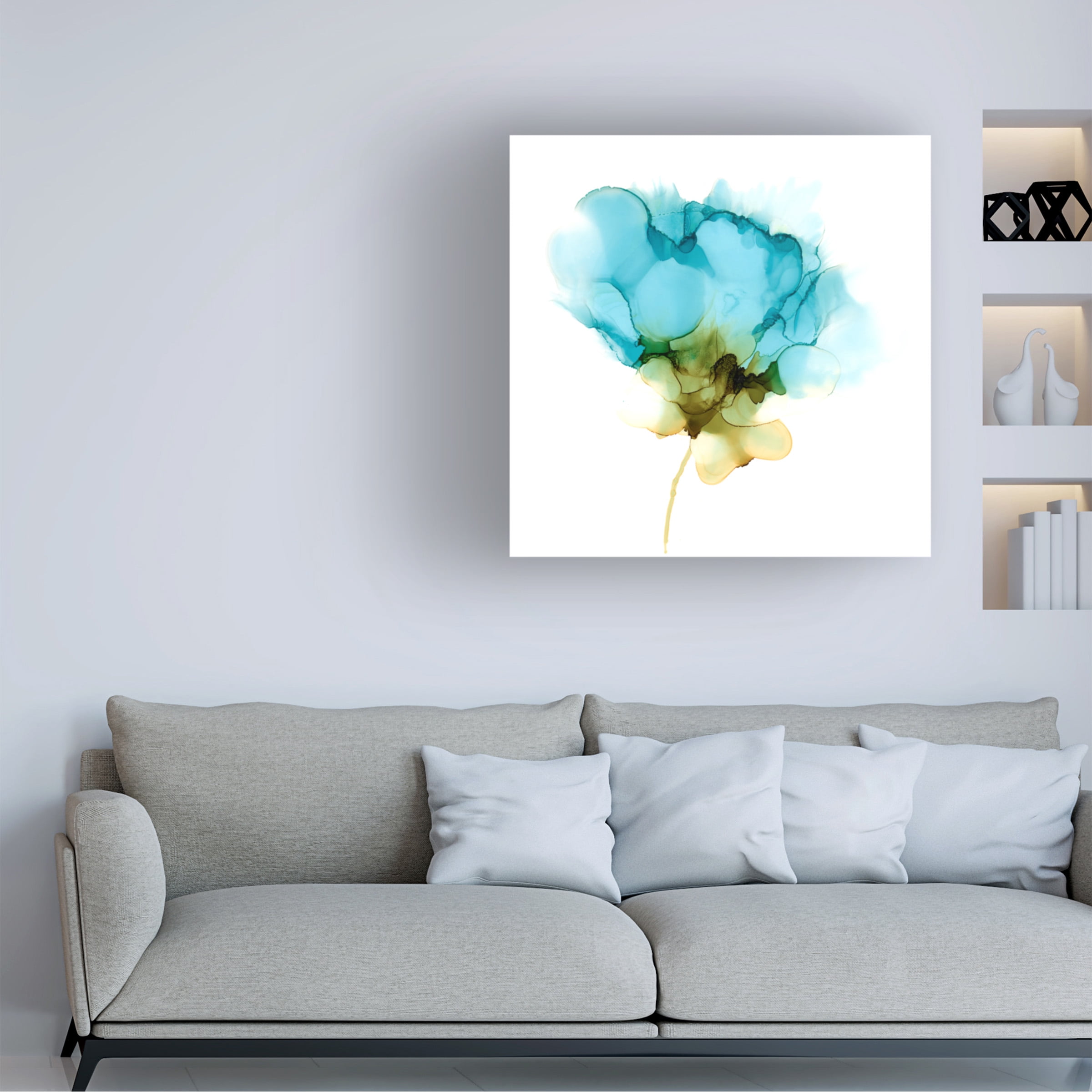 Jennifer Goldberger 'Blooming Cyan II' Canvas Art