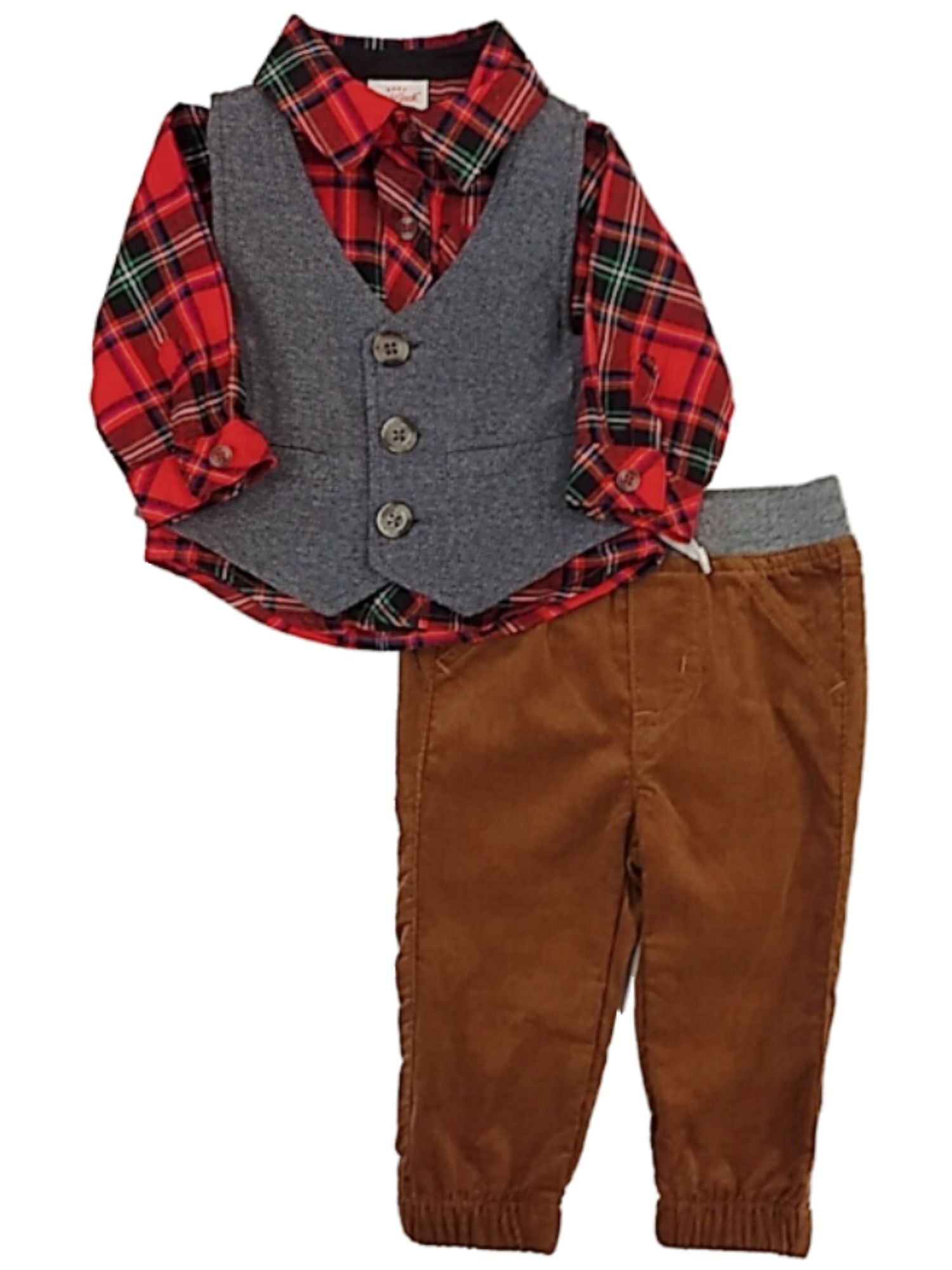 Toddler Boys IZOD $50 4pc Khaki & Plaid Vest Suit Size 3T 