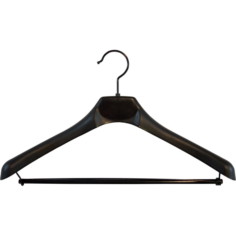 Deluxe Black Plastic Suit Hanger With Wooden Locking Bar, (Box Of 50