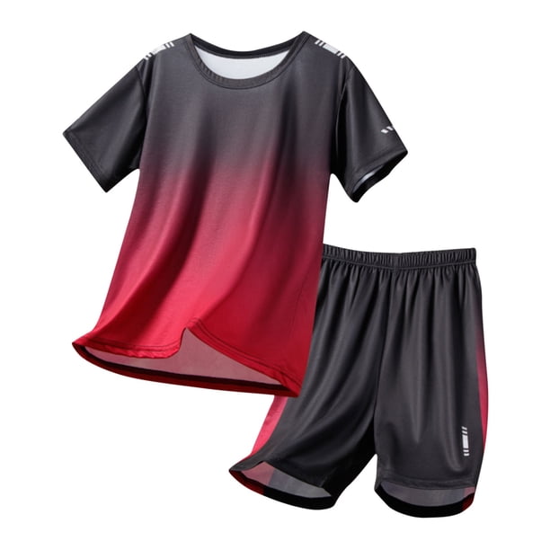 Odeerbi Niños Niñas Rápido Seco Atlético Conjunto Gradiente Manga Corta Camiseta Shorts Entrenamiento Respirable Ropa Deportiva Conjunto Para 5-16 Años