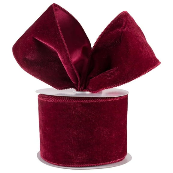 Christmas Velvet Wired Ribbon, 2.5" x 10 Yards, Burgundy Velvet with Satin, Wired Edge Ribbon for Gift Wrapping, Tree Decoration & Holiday Crafts