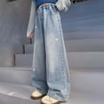 thumbnail image 4 of Girls Fashionable Embroidered Denim Jeans With Decorative Bow Detail Comfortable Straight And Wide Leg Trousers For Casual Wear, 4 of 9