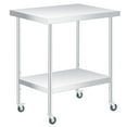 thumbnail image 1 of Table d'Appoint de Patio en Acier Inoxydable Robuste - Table de Travail Extérieure à 2 Niveaux avec Tablette Inférieure Réglable, Roues Verrouillables - Durable, Facile à Nettoyer, Polyvalente pour Jardin, Cuisine, Restaurant, Atelier, 1 of 13