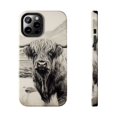 thumbnail image 2 of Cute Highland Cow iPhone Cases, Western Charcoal-Sketched Cow Phone Cases, Cow Print, Cottagecore Phone Case, iPhone 13, iPhone 7-14, Farm, 2 of 6