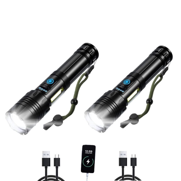 Flashlight High Lumens USB Rechargeable XHP70 Flashlight Include Battery LED High Power 2Pack