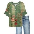 thumbnail image 2 of YYUIJK Womens Floral Printed T Shirts Short Sleeve Tops Dressy Casual Blouses Spring Summer Outfits Army Green XL, 2 of 5