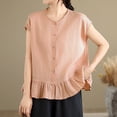 thumbnail image 2 of TaTaai Women Casual Pullover Tank Top Solid Color Crew Neck Button Ruffled Hem Loose Sleeveless Breathable Machine Washable No Fading Versatile Daily Fashion Wear Top Gift, 2 of 9