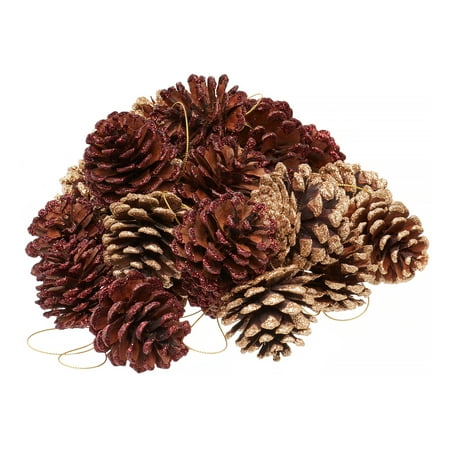 Holiday Time Pine Cone Ornaments Vase Filler, Red & Gold, 2 Count