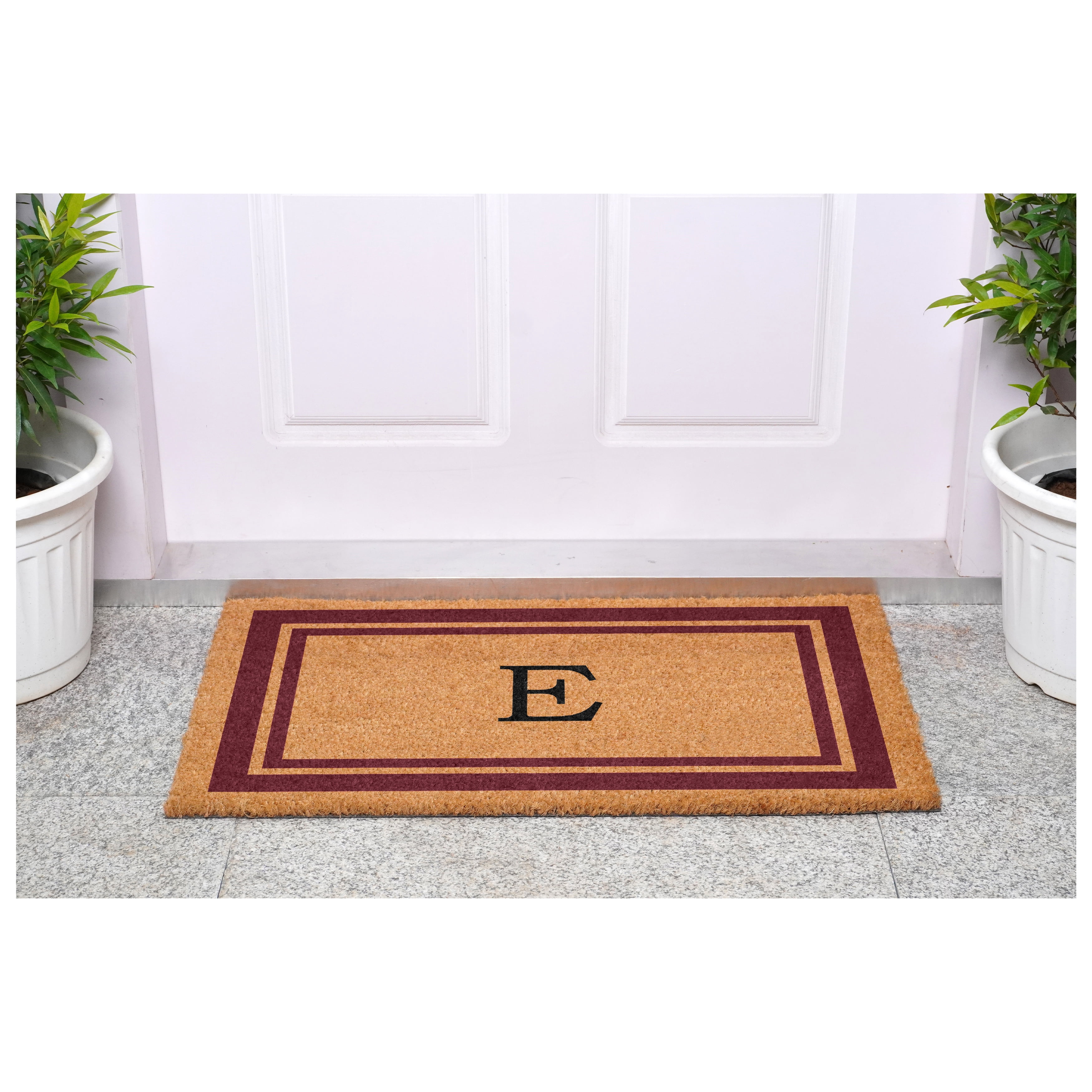 Burgundy Border Monogram Doormat (Letter E)