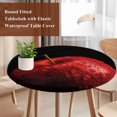 thumbnail image 4 of Red Fruit Round Tablecloth, Fitted Table Cover with Elastic for 55"-60" Round Tables, Modern Minimalist Decor Black Background Table Cloth Outdoor Indoor Dinning Party Waterproof Tablecloths, 4 of 7