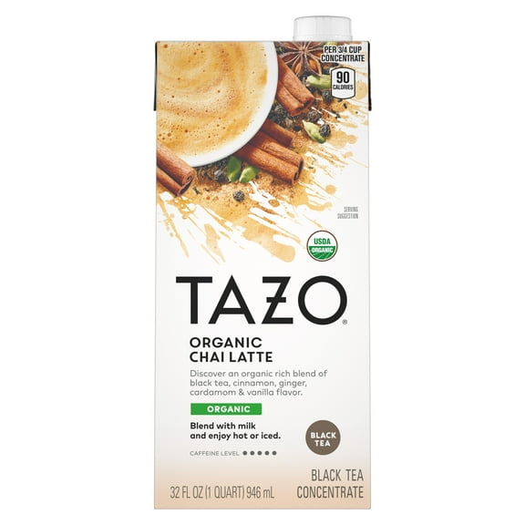 TAZO Organic Chai Latte Black Tea Concentrate, Enjoy Hot or Iced, 32 oz Carton