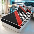thumbnail image 3 of Erosebridal Checkered Flag Zipper Queen Comforter Set with Fitted Sheet and 2 Pillowcases, Racing Zipper Bedding Set, Red Stripe Checkered, Black Reversible, 3 of 7