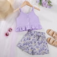 thumbnail image 2 of Toddler Baby Girl Clothes Sleeveless Tie-Up Ruffle Tops Linen Pants Set Infant Summer Outfits Girls Summer Set 2-7 Years,5-6 Years, 2 of 8