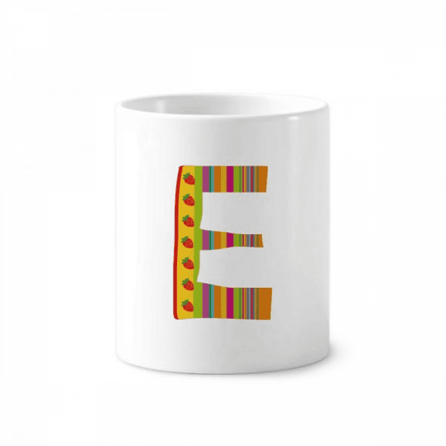E Alphabet Strawberry Fruit Cute Pattern Toothbrush Pen Holder Mug Cerac Stand Pencil Cup