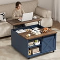 thumbnail image 4 of Walsunny Lift Top Coffee Table with Hidden Storage, Farmhouse Coffee Table with Adjustable Storage Shelves & Wheels Blue, 4 of 10