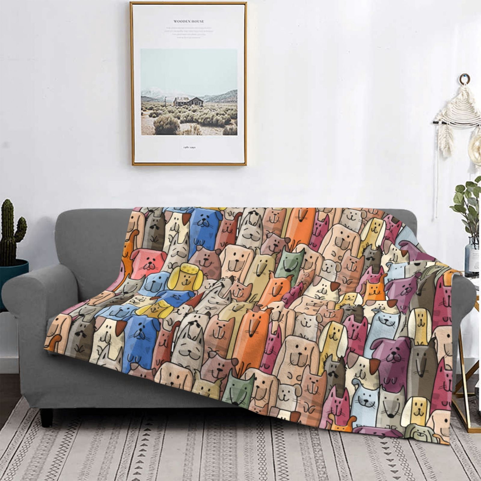 Throw Blanket for Couch - Funny Dogs Family Soft Comfy Lightweight Cozy Warm Throw Blanket, Fuzzy Plush Flannel Blanket & Throws for Sofa and Bed All Season