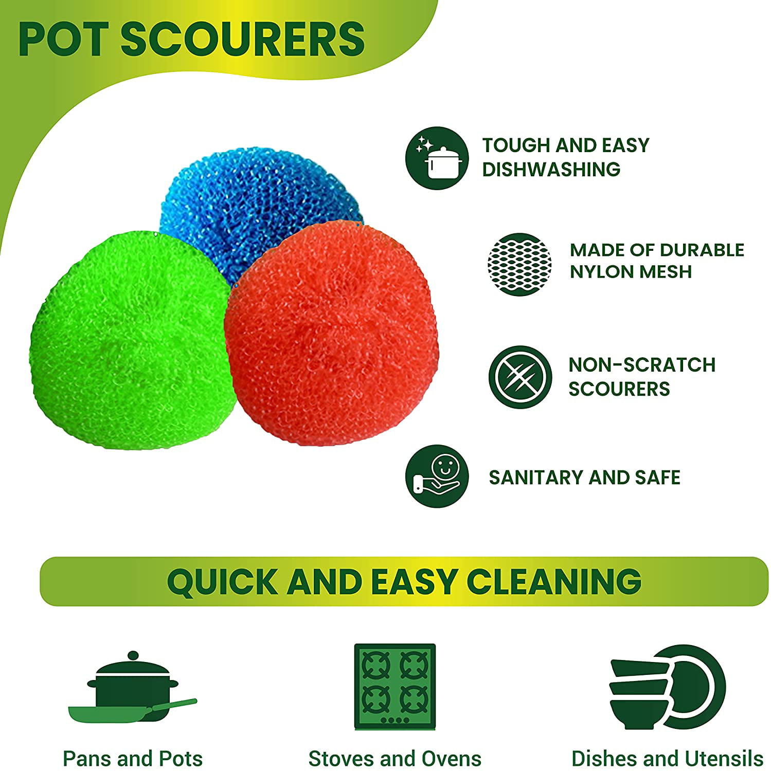 30PCS Plastic Dish Scrubbers, round Pot Scrubber, Non-Scratch, Nylon Mesh
