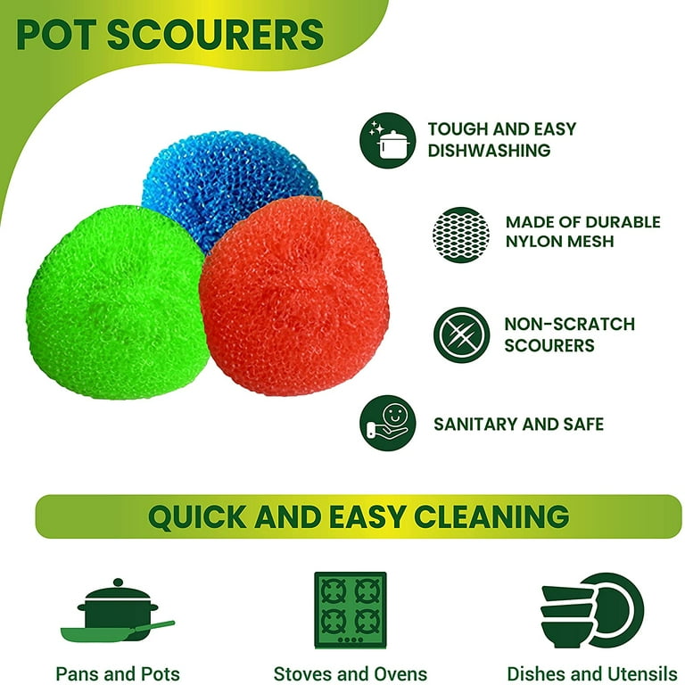  Plastic Dish Scrubbers Round Pot Scrubber for Dishes Kitchen  Scouring Pad Nylon Assorted Color Reusable Dish Washing Scrubbers Poly Mesh  Non Scratch Scour Pads for Household Cleaning (100 Pieces) : Health