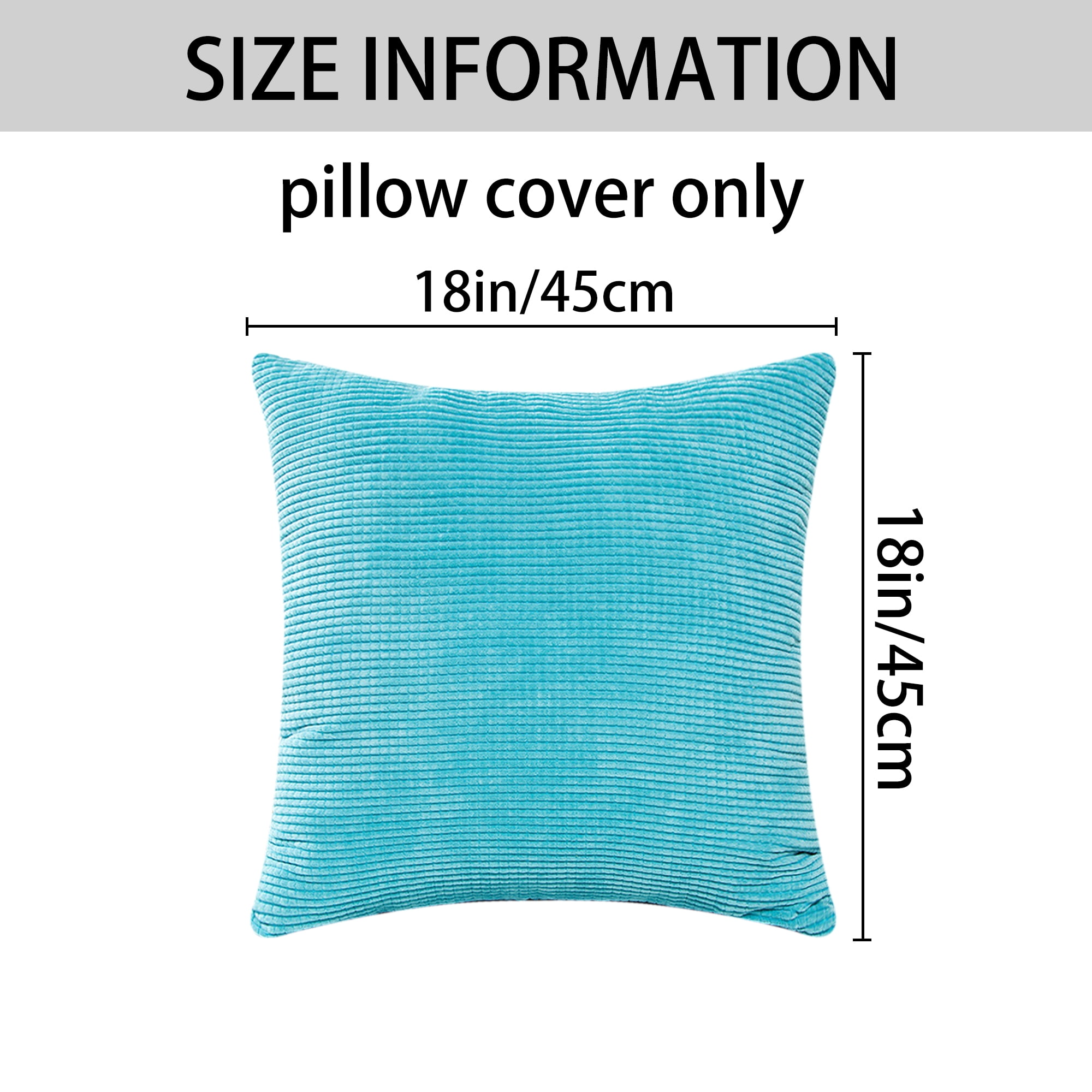 Unique Bargains 2 Pcs Corduroy Classical Soft Solid Pillow Cover Blue 18" x 18"
