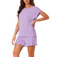 thumbnail image 4 of Conjuntos de pijama para mujeres INSPIRE CHIC, camisetas de manga corta con pantalones cortos, bolsillos, suaves, conjuntos de lounge con volantes, L púrpura, 4 of 6