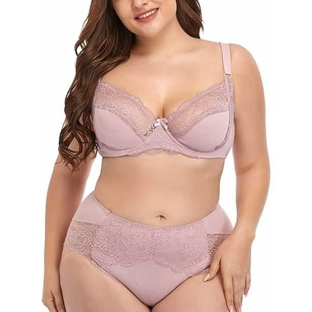Women's Plus Size Lace Bra+Panty Underwear Set Comfortable Soft Full