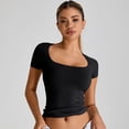 thumbnail image 5 of SWSMCLT Women's Soft T Shirt Fitted Top Basic Scoop Neck Lightweight T-shirt Yoga Summer Cool Workout Thin Spandex Black Small, 5 of 5
