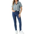 thumbnail image 2 of INSPIRE CHIC Women's Tweed Shirt with Tassel Cropped Length Spring Short Sleeve Shirt XS Blue, 2 of 6