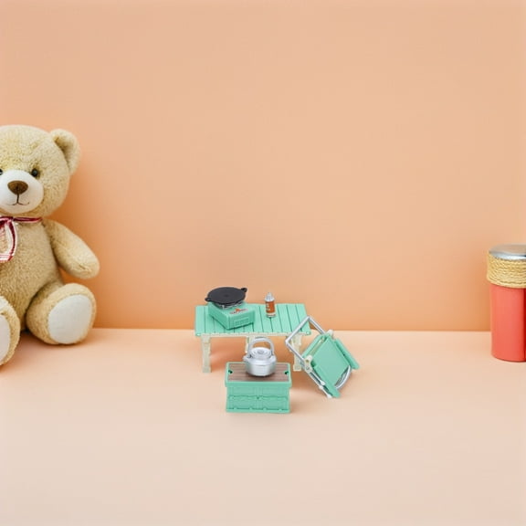 ELAYARD Green Plastic Camping Furniture Set for Dollhouse Model Decoration Accessories