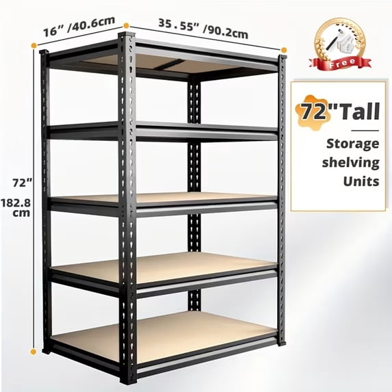 SAMRELAX Garage Storage Shelving Units - 5 Tier Metal Shelving, Heavy Duty Racks for Garage Organization, Adjustable Shelves for Basement, Warehouse, Pantry, 72" H x 35.5" W x 15.8" D, 2000lbs Capaci