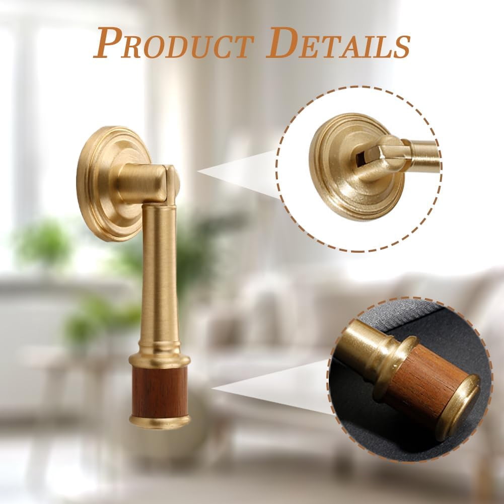 CATPAN 2Pcs Brass Walnut Drawer Pulls, Gold Brushed Cabinet Handles, Single Hole Cabinet Pull with Walnut Pendant, Antique Cabinet Knobs for Home Kitchen Office Cabinets Drawers Dresser Cupboard