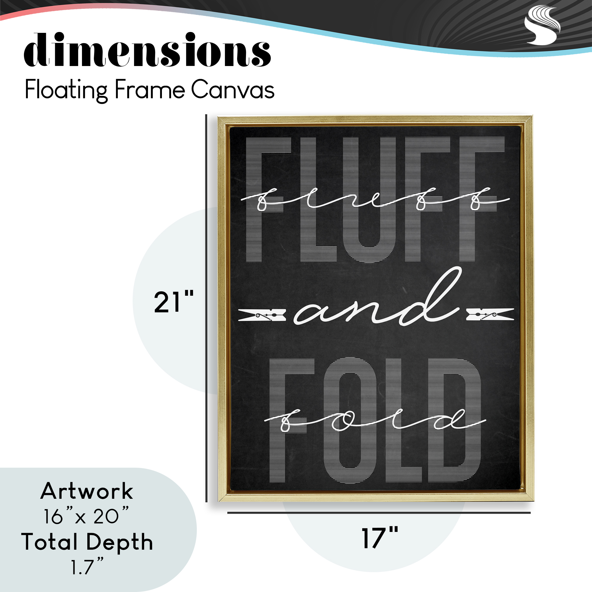 Fluff & Fold Black Minimal Gold Framed Floater Canvas Wall Art, design by Marcus Prime