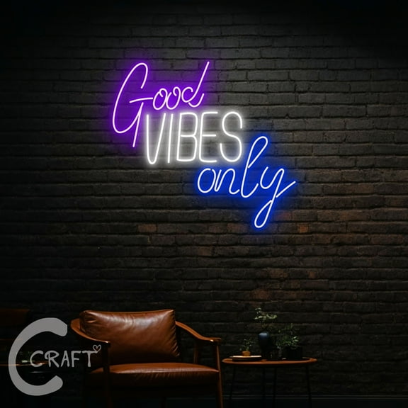 C-CRAFT Good Vibes Only Neon Sign LED Light 18 inch for Home Party Bar Pub Wall Art Decor