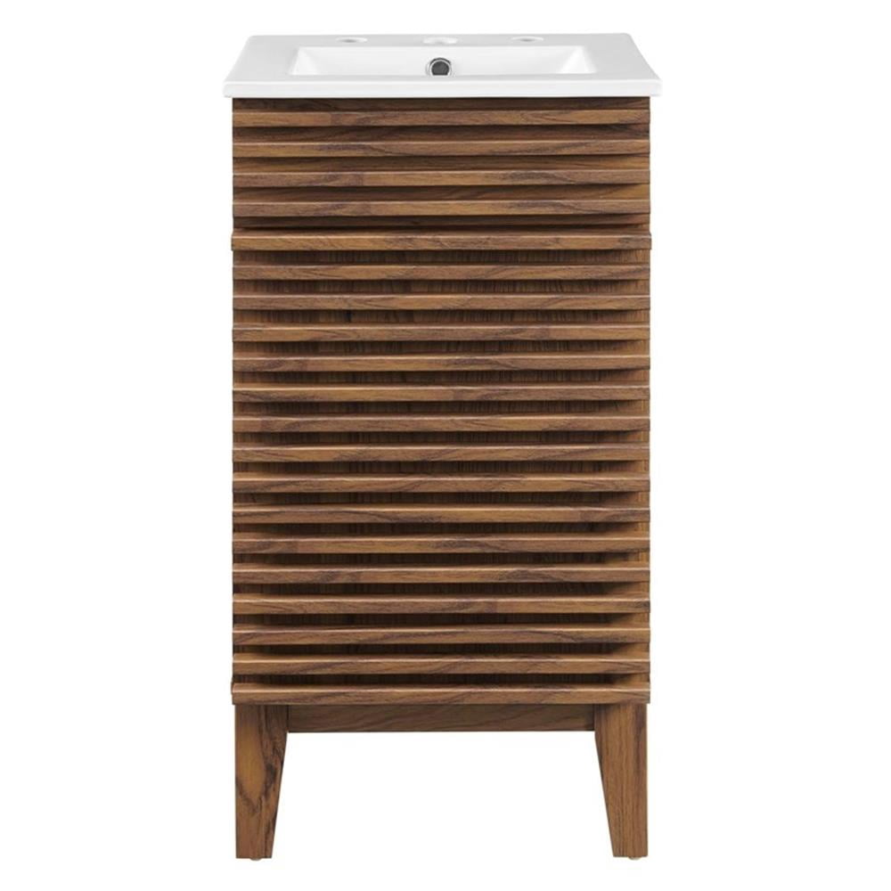 Modway Render 18" Modern Wood Bathroom Vanity Cabinet in Walnut/White