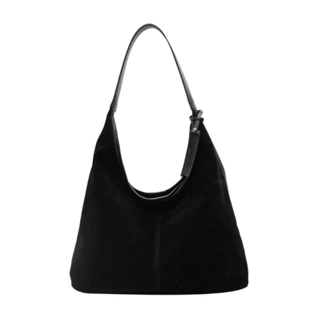 GUOOL Sac en Suède Sac Cartable Sac à Poignée Supérieure Sac Hobo de Mode Sac à Main Tendance Bourse sous l'Aisselle Noir