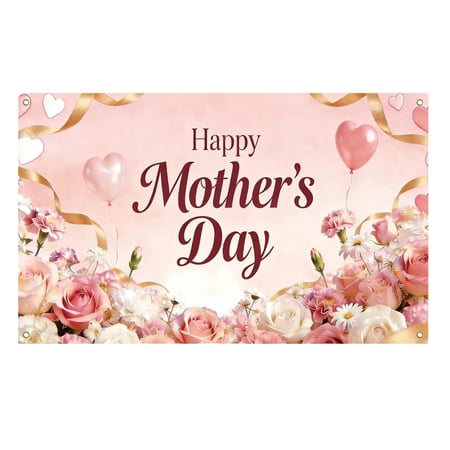 Mother s Day Banner Background Floral Mother s Day Decorations for Indoor Outdoor Garden Yard and Home Party Photography Background for Mom Celebration Pink 70.87x43.31 Inch