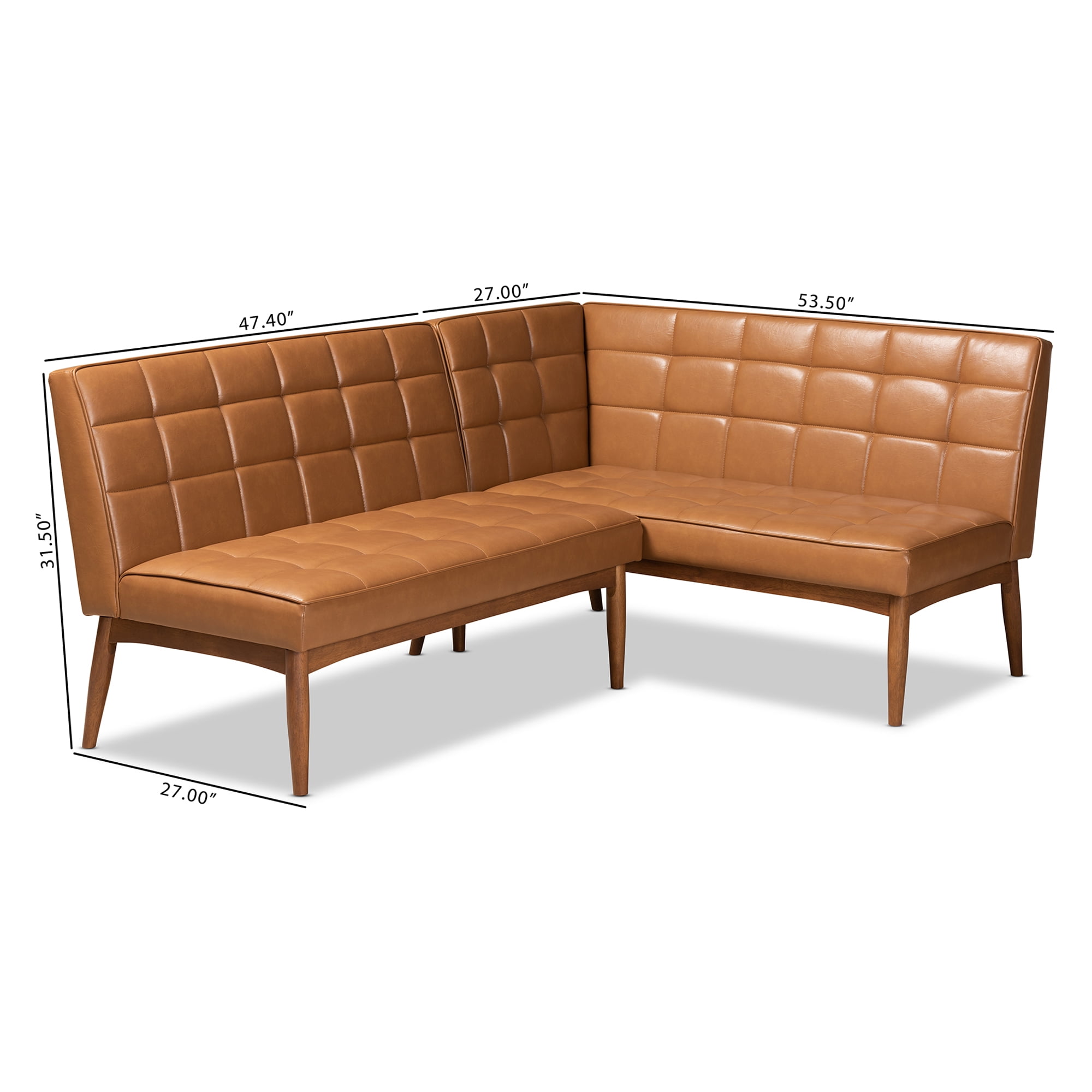 Baxton Studio Sanford 2 Piece Mid Century Faux Leather Dining Nook Banquette Set, Walnut Brown