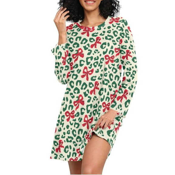joogoo Spotted Bow Christmas Women's Long Sleeve Nightgown Sleepwear L