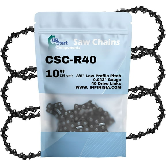 3-Pack 10-Inch Chainsaw Chain R40 Replacement for Troy-Bilt PS720r - (10", 3/8", .043", 40 Drive Links)