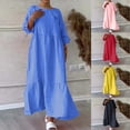 thumbnail image 1 of Gspmoly Robes d'Été pour Femmes, Robe Décontractée en Lin Uni à Col en V pour le Printemps et l'Été avec Poches à Manches Longues, Robes de Soirée pour Femmes en Liquidation, 1 of 6