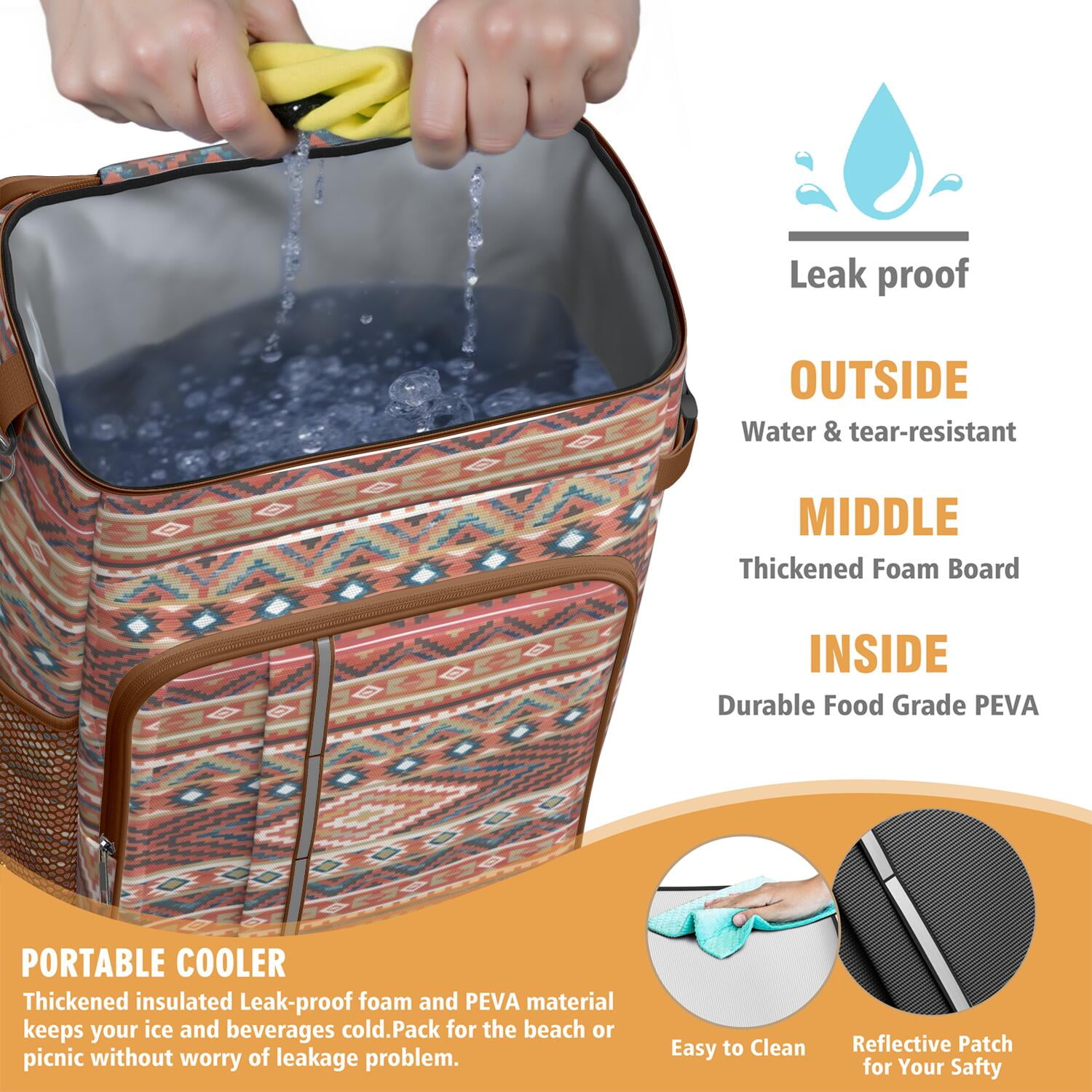 Travel Cooler Bag - Boho Bohemia Pioneer Flower Geometric Line Art Camping Beer Cooler Backpack with Bottle Opener- Waterproof Insulated Picnic Backpacks - Cooler Bag for Beach
