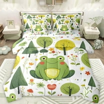 Castle Fairy Kids Children Kawaii Flower Frog Bedding Comforter Set 7 Pieces,Green Red Full Bedding Set Lightweight,Cartoon Animal Fitted Sheet Flat Sheet,Breathable Home Decor,Reversible